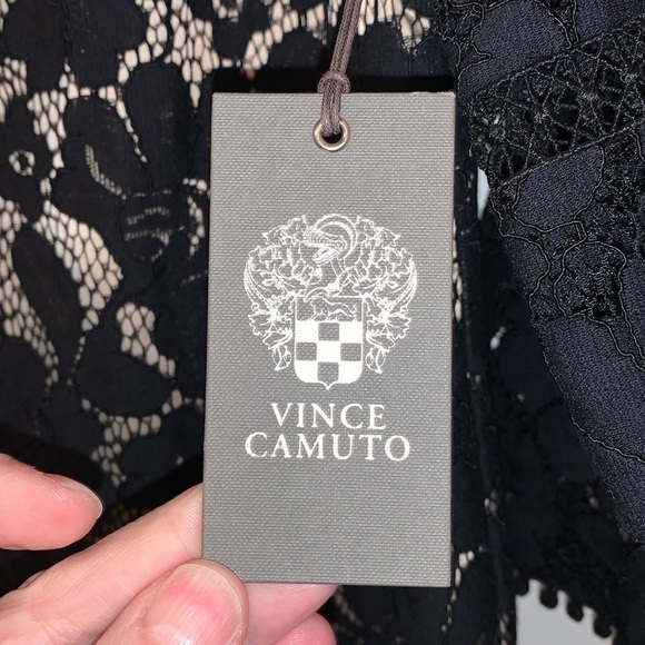 NWT Vince Camuto Black Lace Dress with Nude Underlay. 3/4 sleeve. Fully lined. - Picture 4 of 13